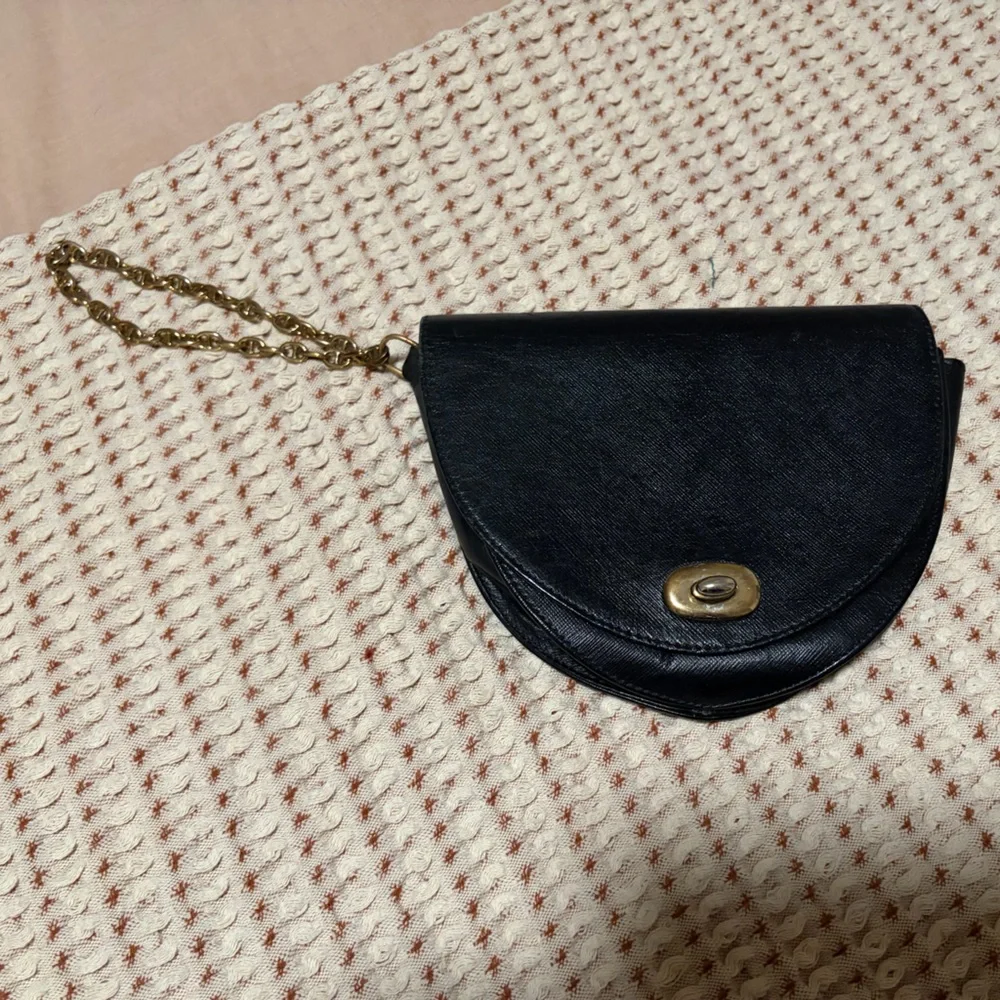 Vintage A.P.C. Half Moon Bag, Black Leather with Gold Chain